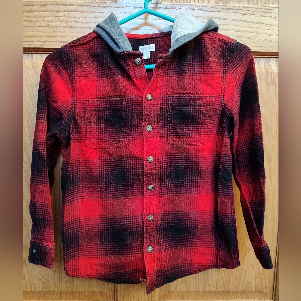 Gymboree Boys M Red and Black Plaid Hooded Flannel